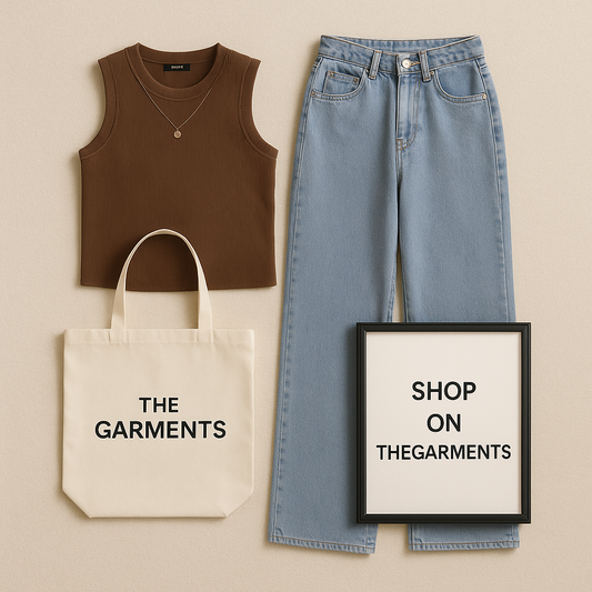 BROWN TANKTOP WITH MID BLUE  WIDE JEANS