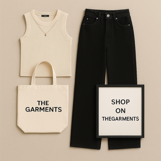 BEIGE TANKTOP WITH BLACK WIDE JEANS