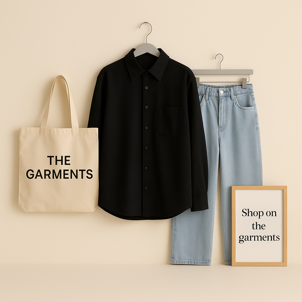 BLACK BUTTON SHIRT WITH ICE BLUE MOM JEANS