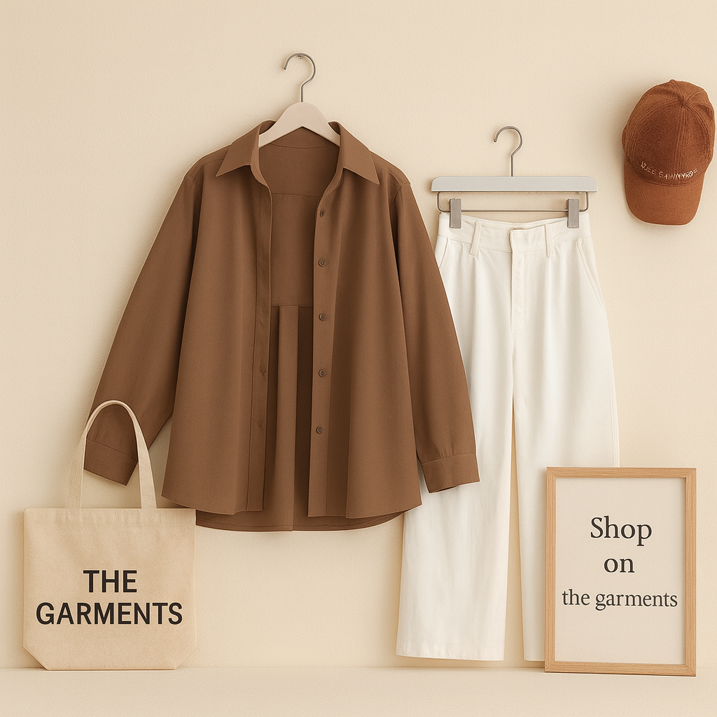 DARK BROWN BUTTON SHIRT WITH WHITE WIDE LEG JEANS