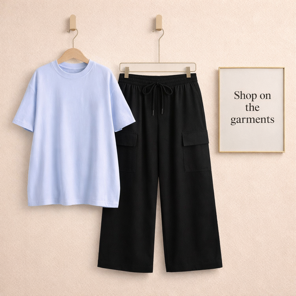 PLAIN WHITE TSHIRT WITH BLACK CARGO TROUSER