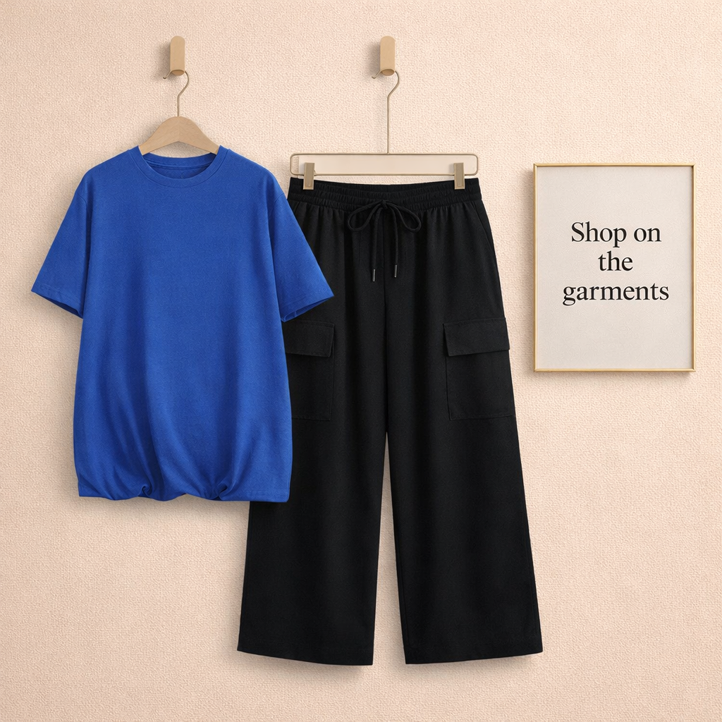 PLAIN ROYAL BLUE TSHIRT WITH BLACK CARGO TROUSER