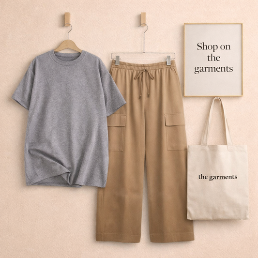 PLAIN GREY TSHIRT WITH BEIGE CARGO TROUSER