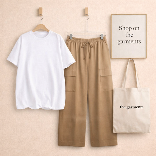 PLAIN WHITE TSHIRT WITH BEIGE CARGO TROUSER