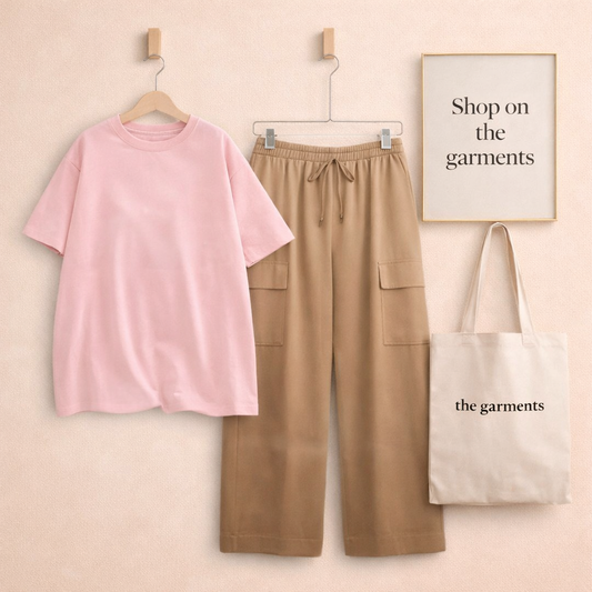 PLAIN PINK TSHIRT WITH BEIGE CARGO TROUSER