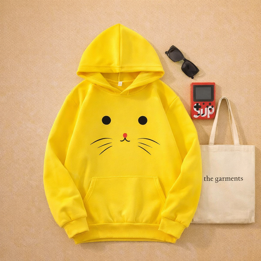 MEOW CAT FACE YELLOW HOODIE