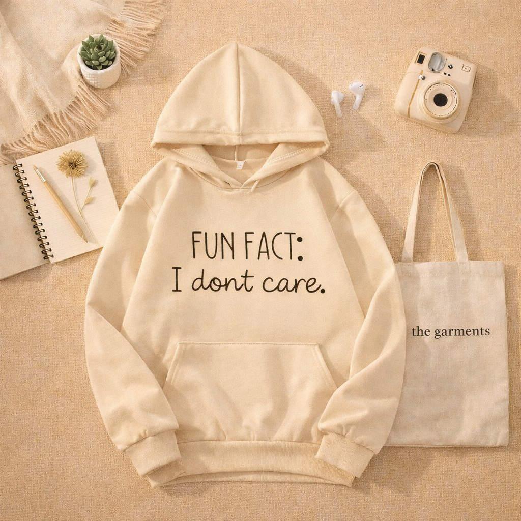 FUN FACT I DON'T CARE BEIGE HOODIE