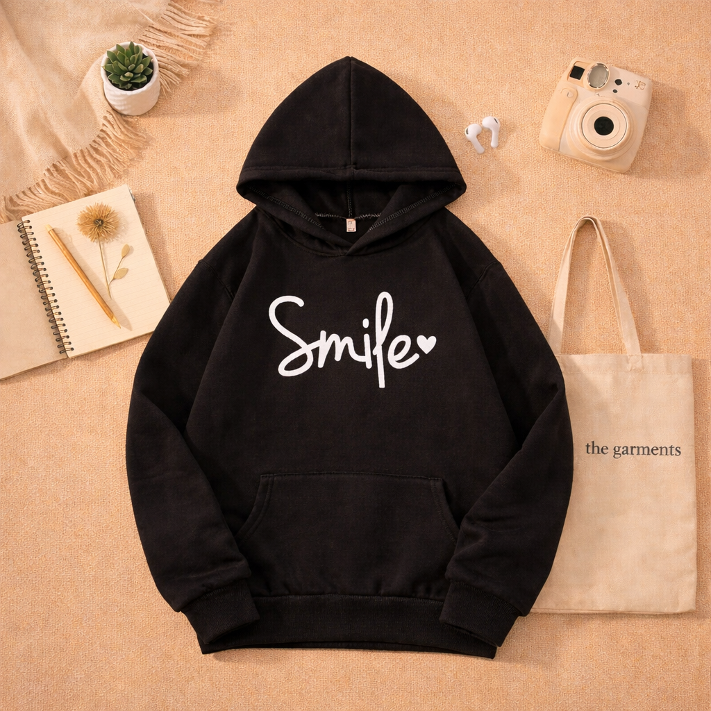 SMILE HEART BLACK HOODIE