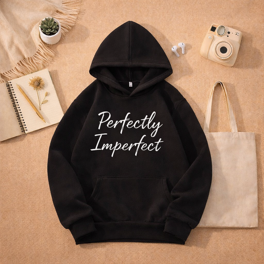 PERFECTLY IMPERFECT BLACK HOODIE