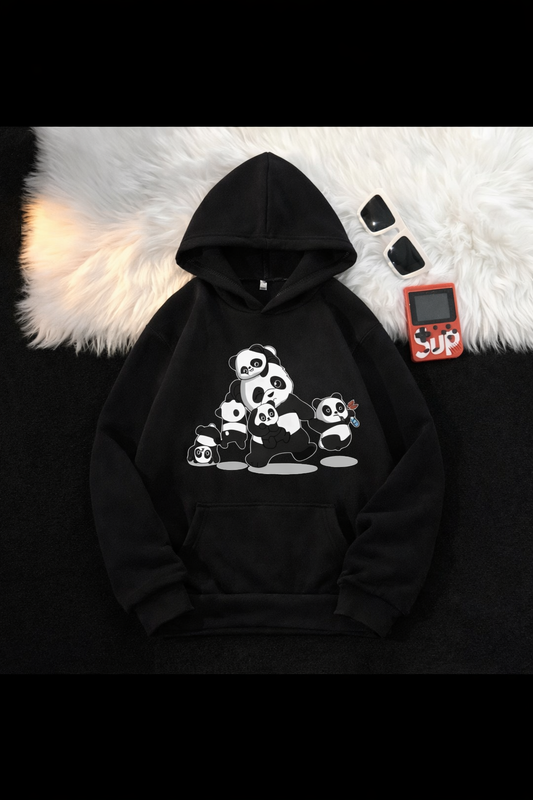PANDA FAMILY BLACK HOODIE