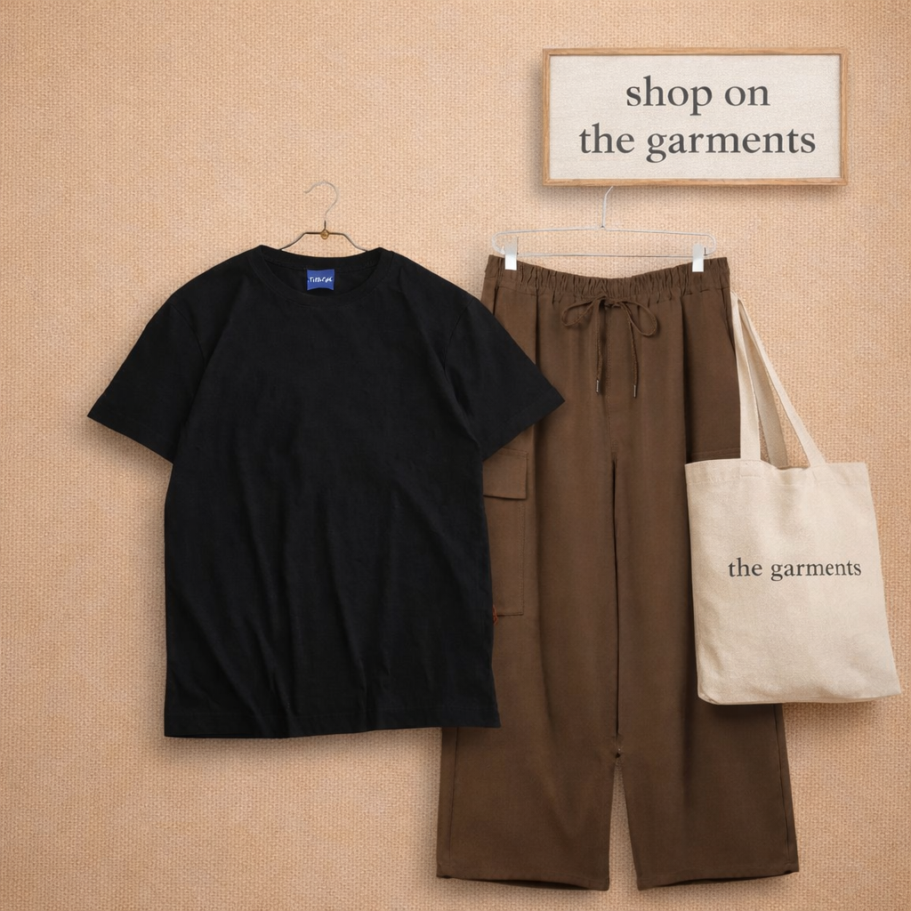 PLAIN BLACK TSHIRT WITH BROWN CARGO TROUSER