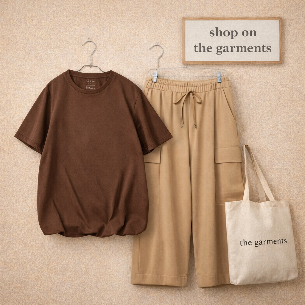 PLAIN DARK BROWN TSHIRT WITH BEIGE CARGO TROUSER