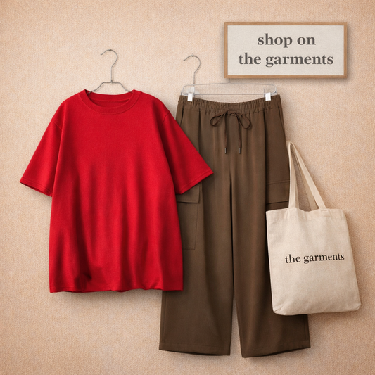 PLAIN RED TSHIRT WITH BROWN CARGO TROUSER