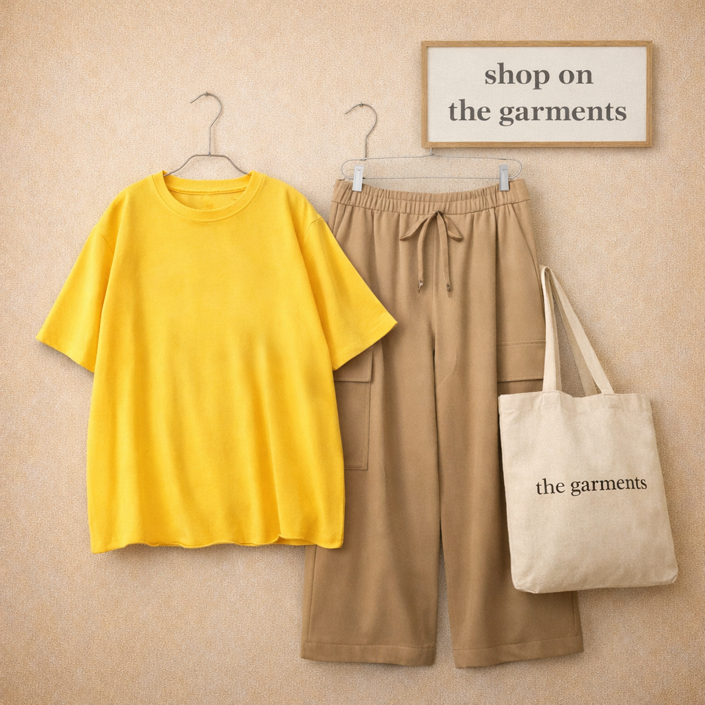 PLAIN YELLOW TSHIRT WITH BEIGE CARGO TROUSER