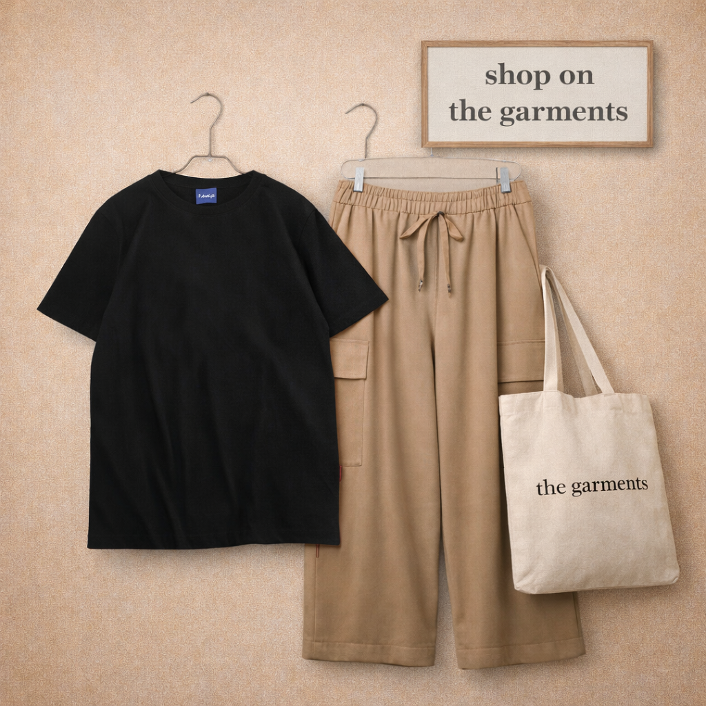 PLAIN BLACK TSHIRT WITH BEIGE CARGO TROUSER