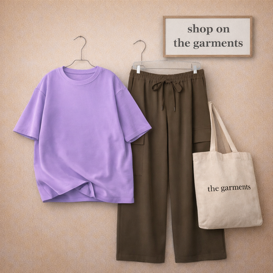 PLAIN LILAC TSHIRT WITH BROWN CARGO TROUSER