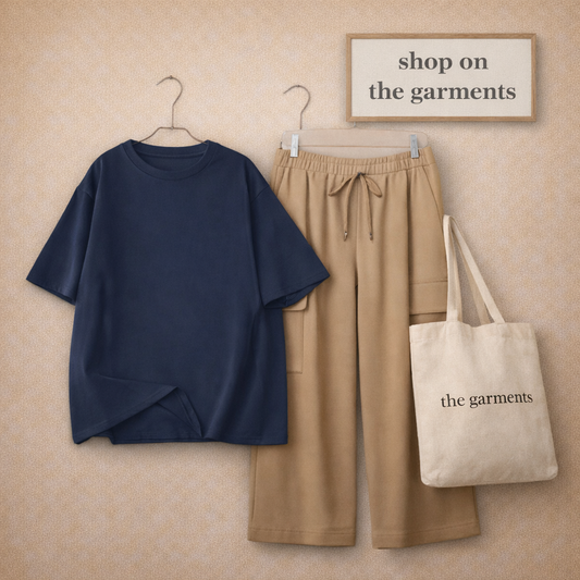 PLAIN NAVY BLUE TSHIRT WITH BEIGE CARGO TROUSER