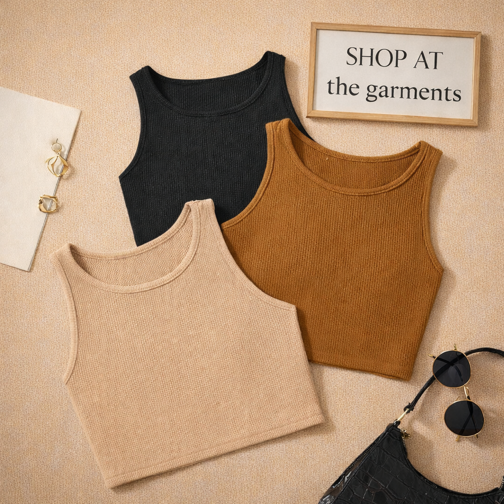 PACK OF 3 RIB KNIT TANK TOP( black,brown ,skin)