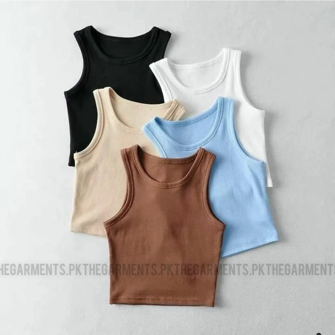 PACK OF 5 RIB KNIT TANK TOP( black,white ,skin, sky blue, brown)