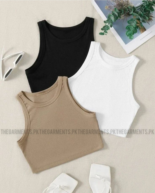 PACK OF 3 RIB KNIT TANK TOP( black,white ,skin)