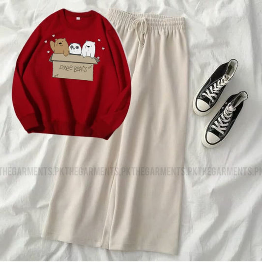 FREE BEARS RED SWEATSHIRT WITH BEIGE FLAPPER