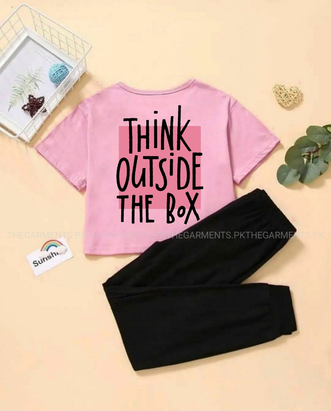 THINK OUTSIDE THE BOX LIGHT PINK TSHIRT WITH BLACK TROUSER