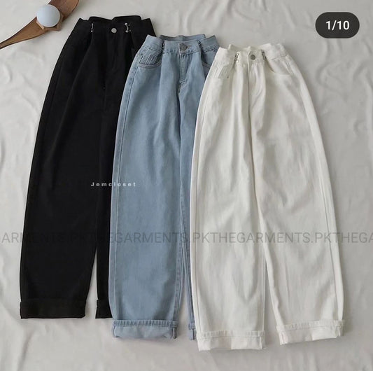 PACK OF 3 WIDE LEG JEANS ( BLACK SKY BLUE AND WHITE )