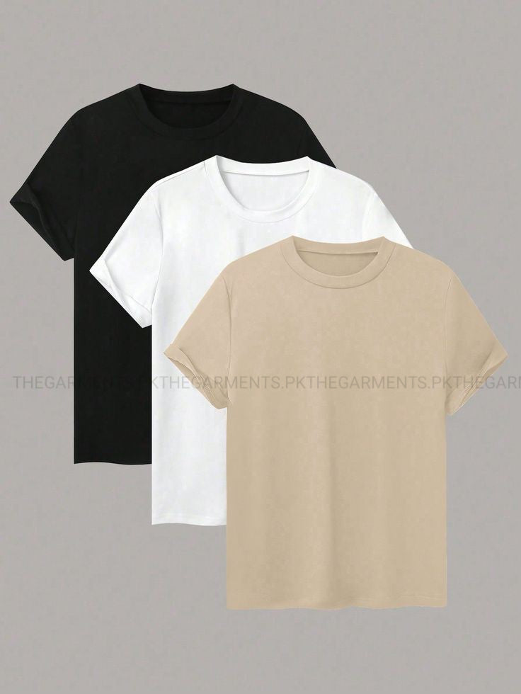 PACK OF 3 PLAIN TSHIRTS( BLACK ,WHITE ,CREAM)