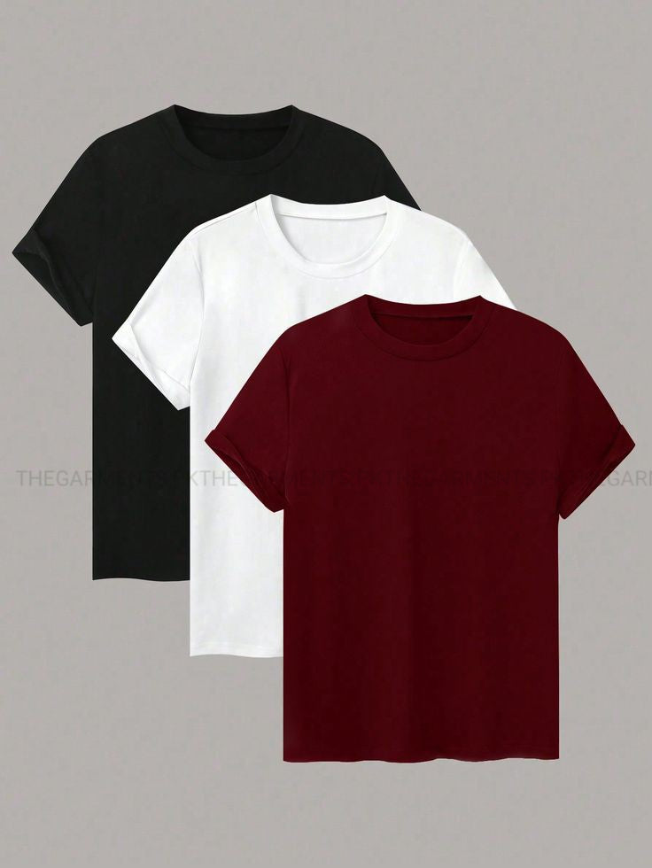 PACK OF 3 PLAIN TSHIRTS( BLACK ,WHITE ,MAROON)