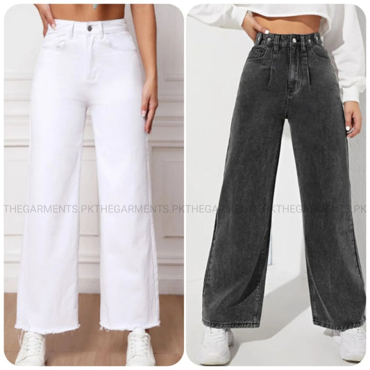 PACK OF 2 WIDE LEG JEANS ( WHITE AND CHARCOAL)