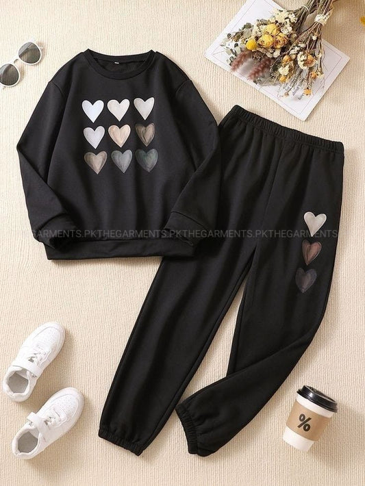 BROWN HEARTS BLACK SWEATSHIRT WITH TROUSER (BROWN HEARTS VERTICAL)