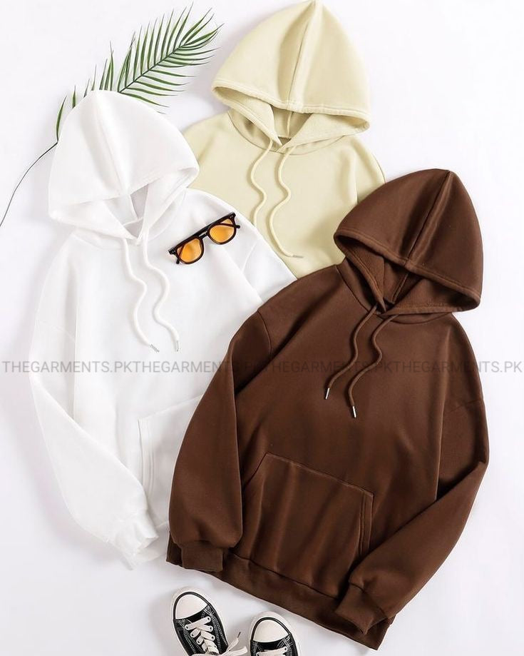 PACK OF 3 PLAIN HOODIES ( BEIGE ,WHITE,DARK BROWN)