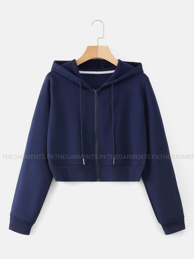 NAVY BLUE CROP ZIPPER HOODIE