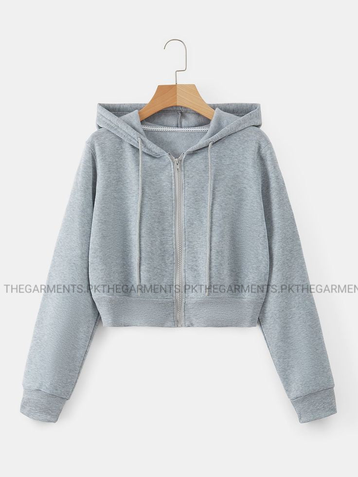 GREY CROP ZIPPER HOODIE