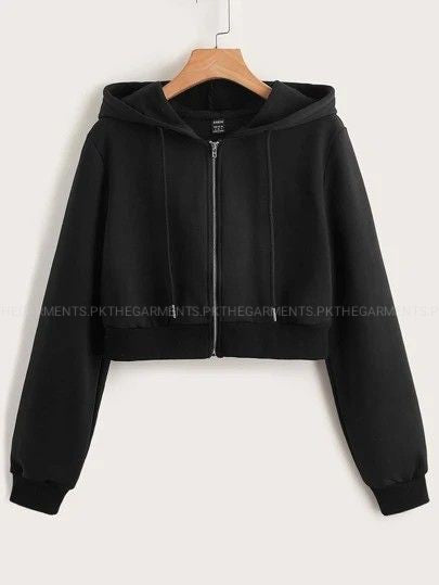 BLACK CROP ZIPPER HOODIE