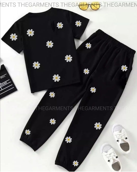 DAISY ALL OVER BLACK TSHIRT WITH BLACK TROUSER( DAISY ALL OVER)