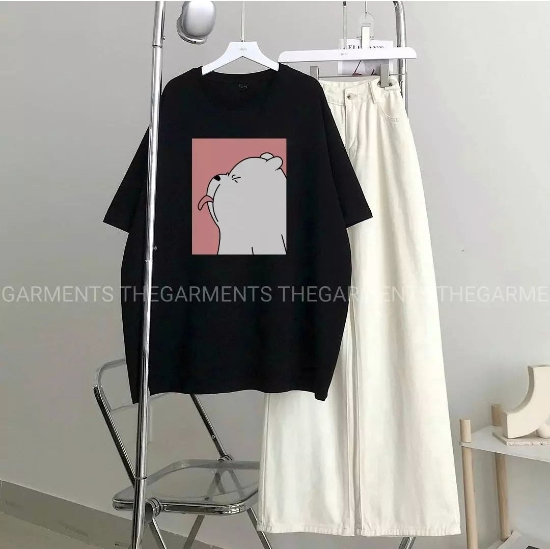 PANDA TONGUE BLACK TSHIRT WITH WHITE WIDE LEG JEANS