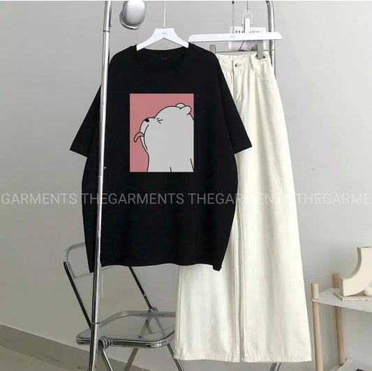 PANDA TONGUE BLACK TSHIRT WITH WHITE WIDE LEG JEANS