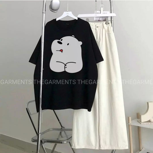 BIG ICE BEAR BLACK TSHIRT WITH WHITE WIDE LEG JEANS