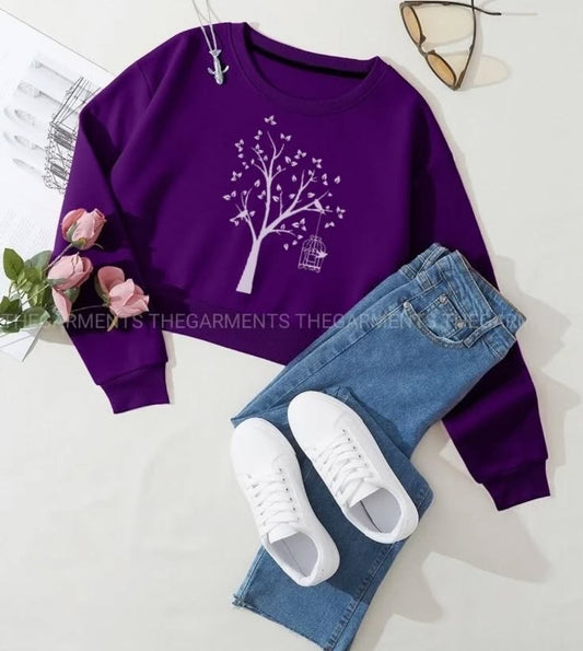 NEW TREE PURPLE SWEATSHIRT WITH SKY BLUE  WIDE LEG JEANS