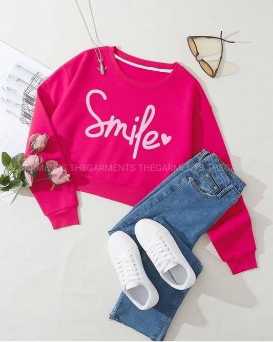SMILE HEART HOT PINK SWEATSHIRT WITH SKY BLUE  WIDE LEG JEANS