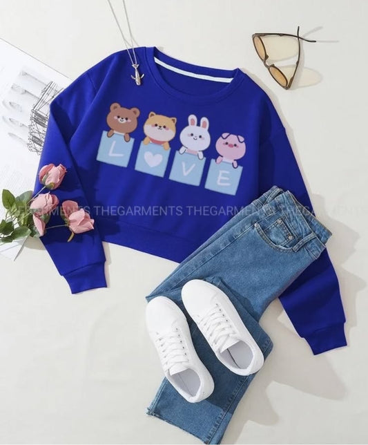 LOVE CARTOON ROYAL BLUE SWEATSHIRT WITH SKY BLUE  WIDE LEG JEANS