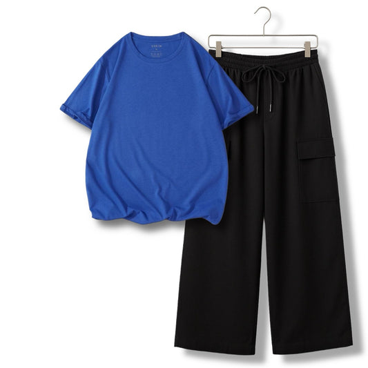PLAIN ROYAL BLUE TSHIRT WITH BLACK CARGO TROUSER