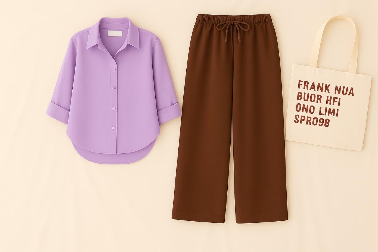 LILAC BUTTON DOWN SHIRT WITH BROWN FLAPPER