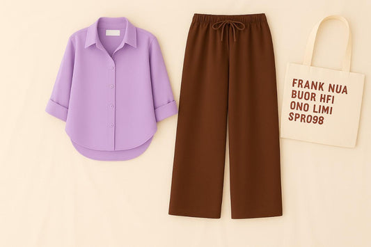 LILAC BUTTON DOWN SHIRT WITH BROWN FLAPPER