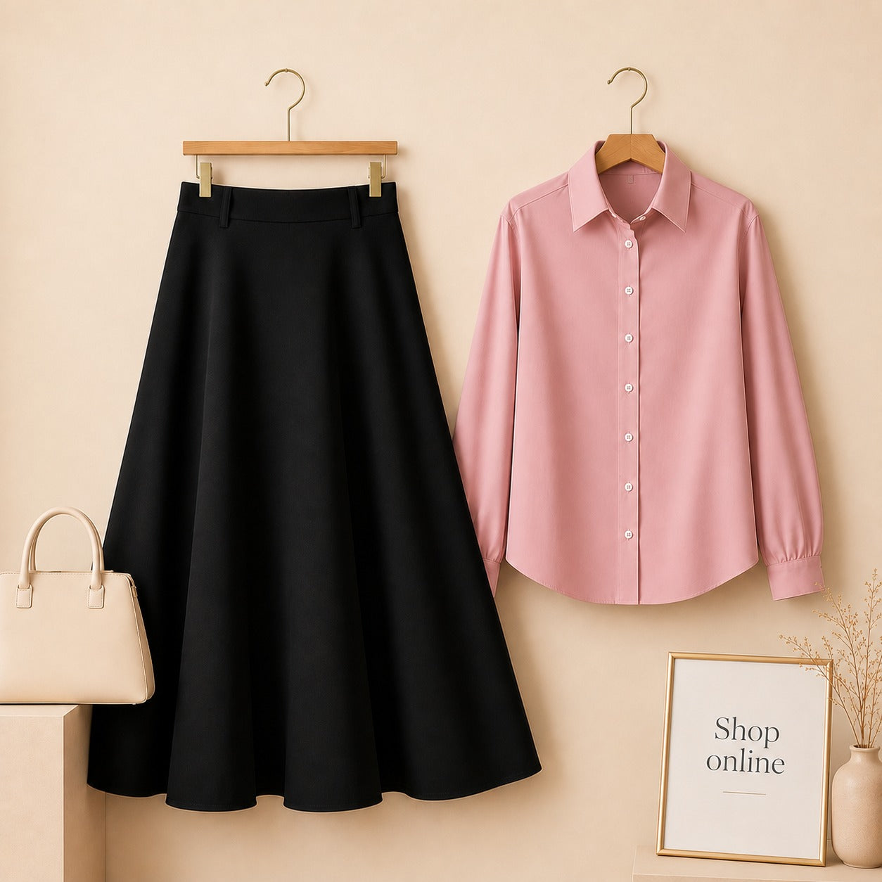 PINK BUTTON DOWN WITH BLACK SKIRT (Twill)