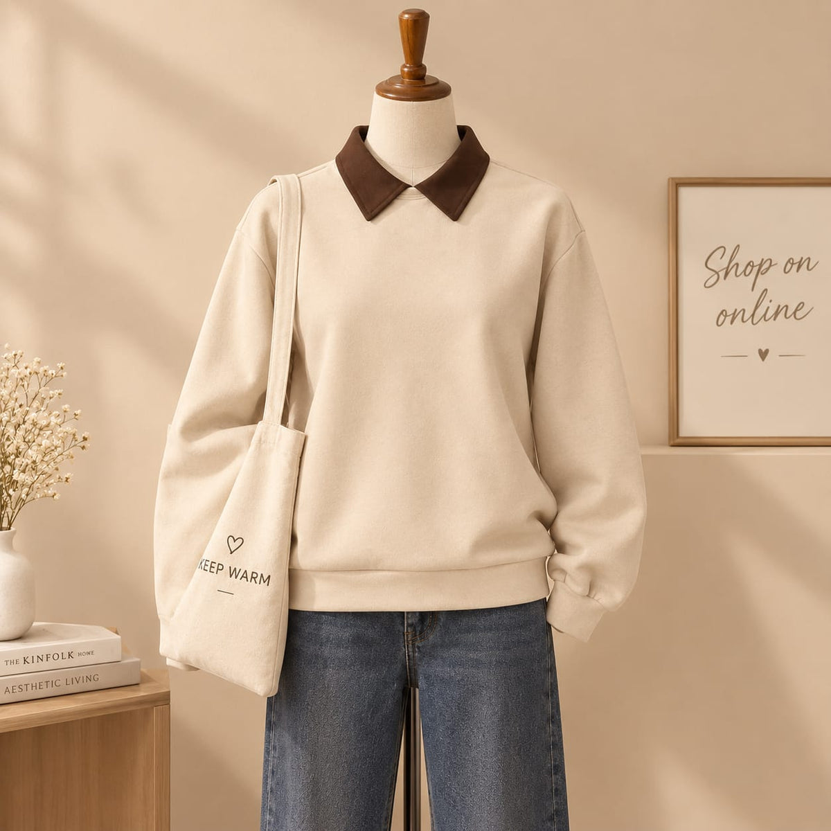 FLEECE COTTON COLLARED SWEATSHIRT