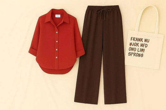MAROON BUTTON DOWN SHIRT WITH BROWN FLAPPER