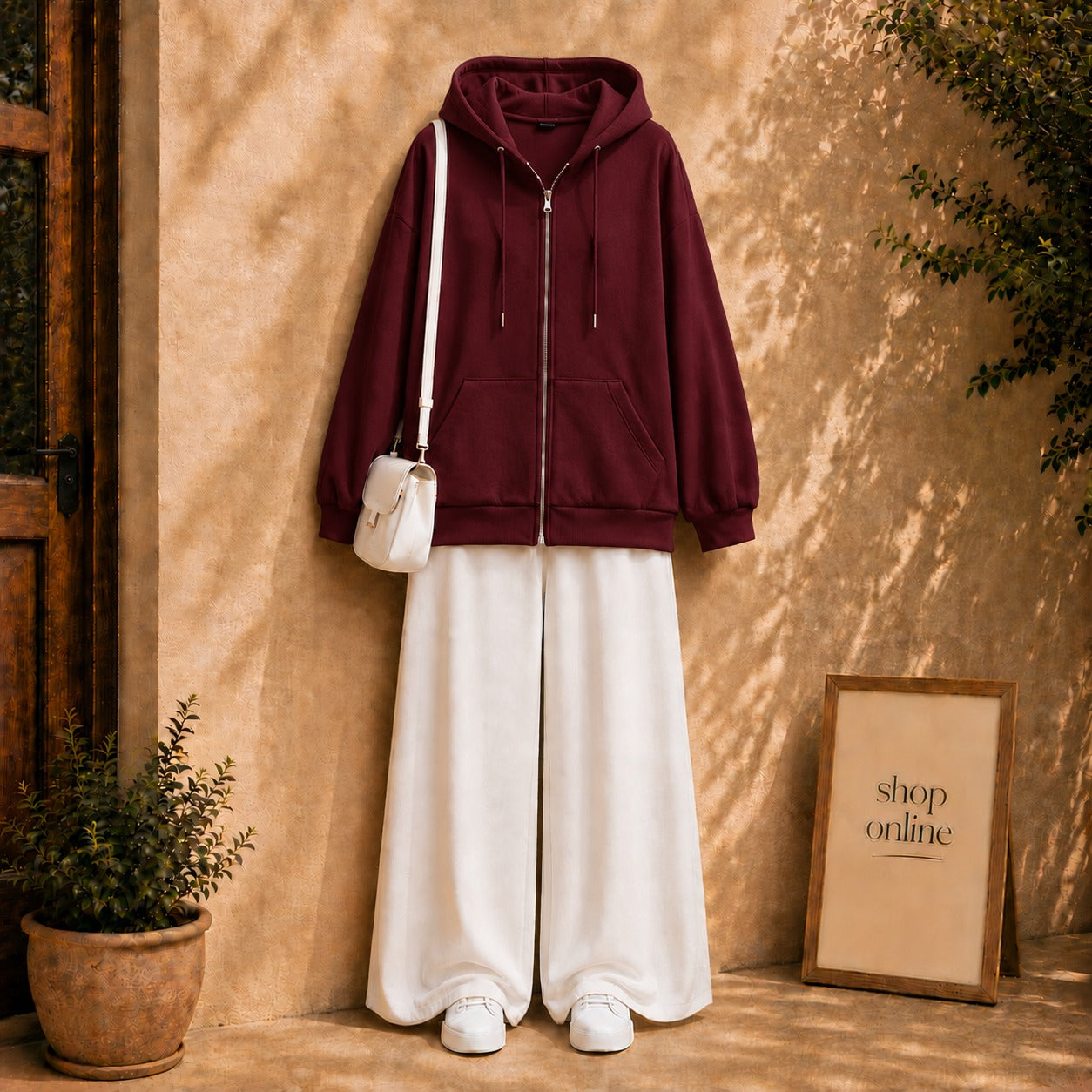 MAROON ZIPPER HOODIE WITH WHITE FLAPPER