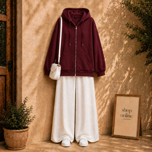 MAROON ZIPPER HOODIE WITH WHITE FLAPPER